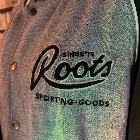 Roots vintage button up jersey style sweater grey black and white - Picture 5 of 9